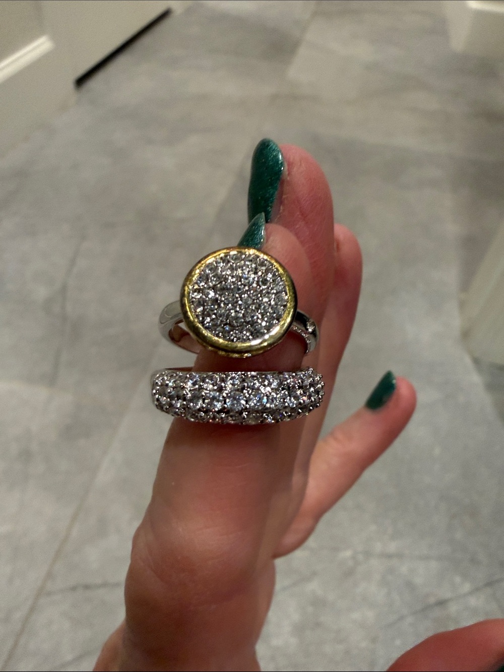 2 Touchstone Crystal Two-Tone Pavé Round Ring with Clear Crystals